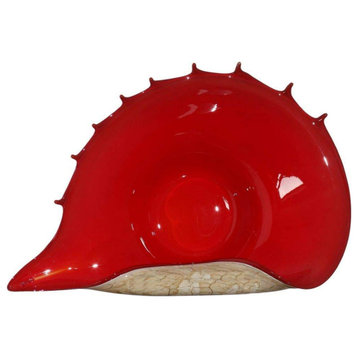 Jozefina 18'' Diameter 'Shell Platter' Pattern Marble Red Glass Bowl