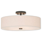 Livex Lighting - Meridian 4-Light Ceiling Mount, English Bronze - Add style to any room with this elegant semi flush mount. The design features a beautiful hand crafted oatmeal fabric hardback drum shade in a stylish english bronze.