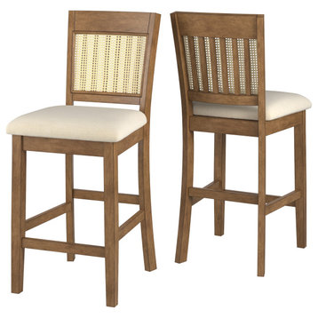 Auman Cane Slat Back Counter Height Chair (Set of 2), Oak Finish