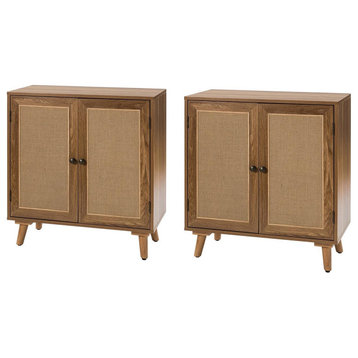 Noin 2-Door Accent Cabinet With Solid Wood Legs Set of 2, Walnut