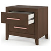 Transitional Nightstand, 2 Drawers With Herringbone Pattern, Toasted Chestnut