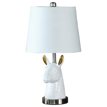 Benzara BM233935 Metal Table Lamp With Llama Animal Head, White