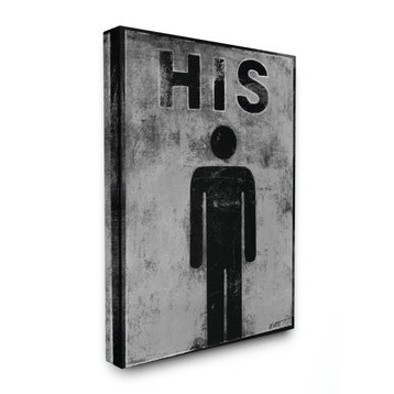 Stupell Industries His Distressed Bathroom Sign, 24"x30", Canvas Wall Art