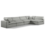 Meridian Furniture - Comfy Upholstered L-Shaped Modular Sectional, Grey, 5-Piece: 3 Armless Chair, 2 Corner Chair, Linen Textured Fabric - Give your space a whole new look with this grey Comfy linen textured fabric sectional. This handsome sectional fits nicely with other items in the Comfy collection and is a versatile seating option designed for adaptability, comfort and style. Wrapped in rich grey durable linen textured fabric upholstery, this sectional offers a plush embrace of overstuffed down feather cushions, carefully crafted to deliver the highest level of comfort. The perfect seat for creating an oasis for relaxation, this sectional has thick foam surrounding its frame for added support and coziness.