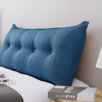Button Tufted Body Positioning Pillow Headboard Alternative Linen Blend Blue, 54x20x3 Inches