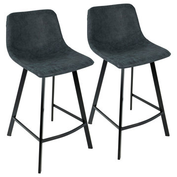 LumiSource Outlaw Counter Stool, Blue PU, Set of 2