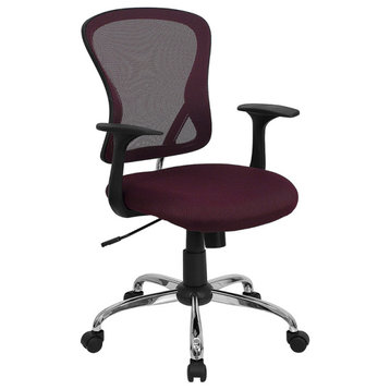 Mid-Back Burgundy Mesh Swivel Task Office Chair with Chrome Base and Arms