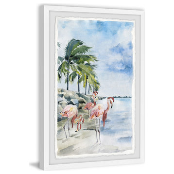 "Pink Flamingo Flock" Framed Painting Print, 30x45