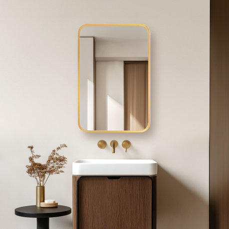 Talayuela Framed Medicine Cabinet With Mirror, Brushed Gold Frame, 16"w X 24"h