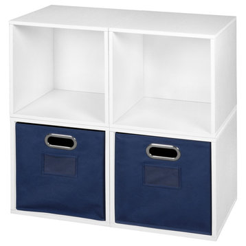 Niche Cubo Storage Set - 4 Cubes and 2 Canvas Bins- White Wood Grain/Blue