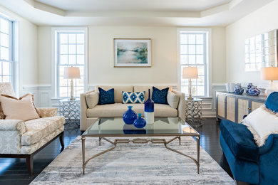 Mid-sized transitional formal black floor and painted wood floor living room photo in Bridgeport with no fireplace, no tv and beige walls