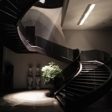 Awesome Europe Grey Glass Balustrade Curved Stairs-Helical Staircase
