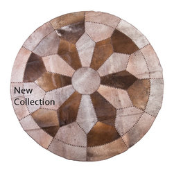 Luxury Cowhide Patchwork Area Rug / Round / Gray / 7' x 7' / Hand Made in Europe - Area Rugs
