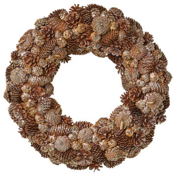 18.5" Pine Cone and Glitter Artificial Christmas Wreath, Champagne
