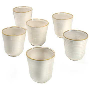 Set of 6 Decorative Ceramic Ripple Pot, White