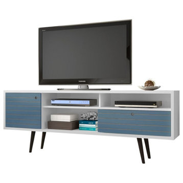 Manhattan Comfort Liberty Wood TV Stand for TVs up to 65" in White/Aqua Blue