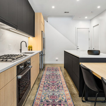 Sophisticated matte black and warm rift cut oak collision