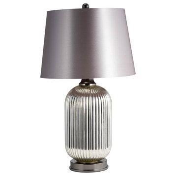 Glass, 27" Ridged Table Lamp, Silver