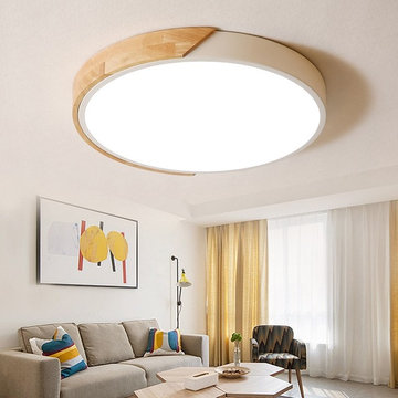 Modern Minimalist LED Drum Shaped Wood & Metal & Acrylic Small Flush Mount Ceili