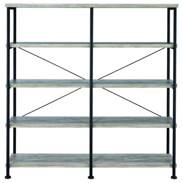 Contemporary Style Wood And Metal Open Bookcase, Gray