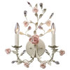 2-Light Wall Lamp In Cream Porcelain Roses And Crystal Made Of