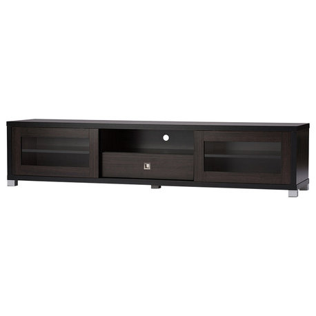 Beasley TV Cabinet With 2 Sliding Doors and Drawer,Dark Brown, 70"