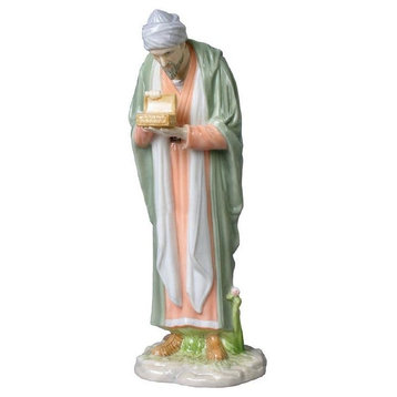 Nativity Wise Man Melchior King Of Arabia Offering Gold, Fine Porcelain