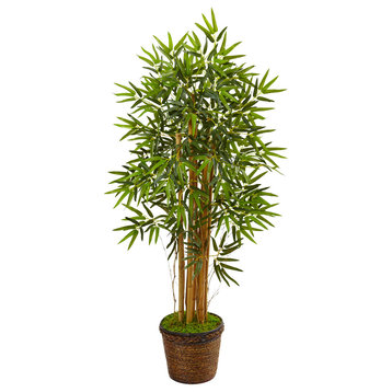4.5' Bamboo Artificial Tree, Coiled Rope Planter