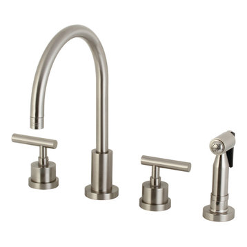 KS8728CMLBS 8" Widespread Kitchen Faucet With Brass Sprayer, Brushed Nickel