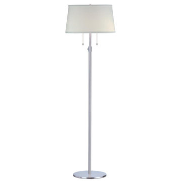 Two Light Polished Chrome Off-White Linen Fiber Shade Floor Lamp