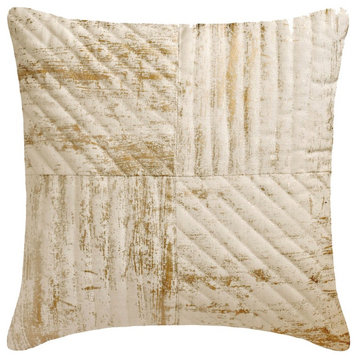 Gold Linen Striped, Quilted & Foil 20"x20" Throw Pillow Cover - Carat Lane