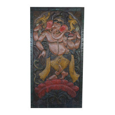 Mogulinterior - Consigned Yoga Barn Door Carved Ganesha Lord of Prosperity, Wisdom Wall Panel - Wall Accents