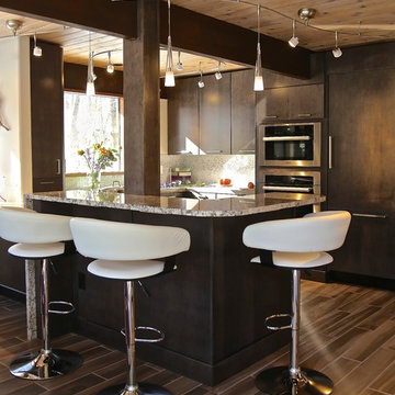 Contemporary Rustic Kitchen Remodel | Granite Peninsula &Warm Lodge-Style Design