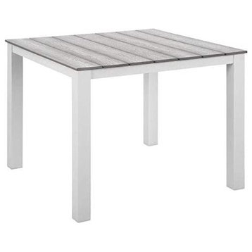 Patio Dining Table, Aluminum Frame & Faux Wood Top Slats, White Light Gray, 40"