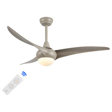 Aviator 52" 1-Light App 6-Speed Retro Swirl LED Ceiling Fan, Gray Wood