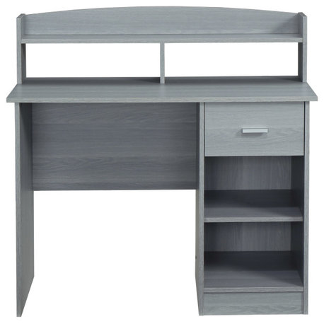 Techni Mobili Modern Office Desk With Hutch, Gray