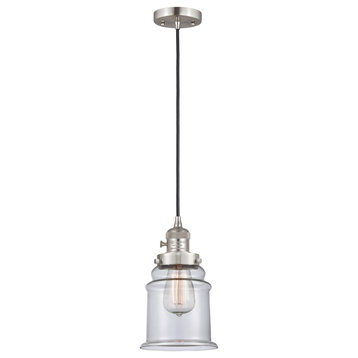 Canton Mini Pendant With Switch, Brushed Satin Nickel, Clear