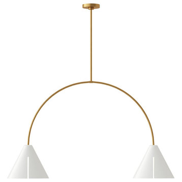 Cambre Large Linear Chandelier, Matte White and Burnished Brass