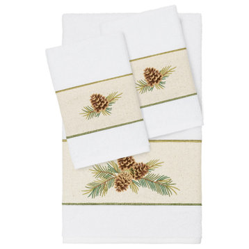 Linum Home Textiles Turkish Cotton Pierre 3-Piece Embellished Towel Set, White
