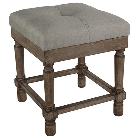 Cortesi Home Kalmus Square Ottoman Stool 19" High, Beige Fabric