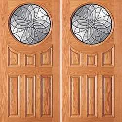 Front Mahogany 6 Panel Raised Moulding Circle Modern Double Door - Front Doors