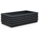 Meridian Furniture - Rory Black Faux Leather Coffee Table, Black, Rectangular, Black Finish - Put emphasis on style when you add this Rory coffee table to your current setup. This handsome table features a stacked look with soft black vegan leather accents against a black finish oak veneer. The look of leather and oak forms an exciting contrast that's not lost on guests or others. A lip across the top of the table keeps things from sliding off, and its retangle shape makes it ideal for adding alongside a corner sectional or other large seating group.