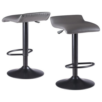 Winsome Tarah 26.4"H Adjustable Faux Leather Bar Stool in Gray/Black (Set of 2)