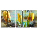 Ready2HangArt - ""Painted Petals I" Canvas Art, 5-Piece Set - Painted Petals I is a floral still life that encompasses a scene of unity and yet expresses a longing. With a foggy complection three flowers sit in a row amidst a background abstracted by forgotten times.