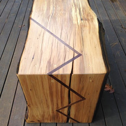 Live edge beech tree bench, walnut inlay - Furniture