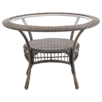 Carolina 42" Diameter All-Weather Wicker Outdoor Dining Table, Glass Top
