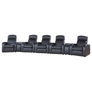 Coaster Cyrus 7-piece Leather Upholstered Recliner Set with Two Consoles Black