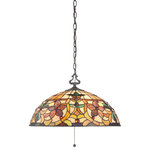 Quoizel - Quoizel TF878CVB Three Light Pendant Kami Vintage Bronze - This lovely Tiffany style collection features a handcrafted genuine art glass shade created in hues of amber caramel ginger and emerald. The glass is arranged in a classic Art Nouveau pattern. The warm color palette creates a harmonious balance of light and the complementary base is finished in a vintage bronze.