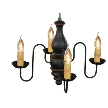 Abigail Wooden Chandelier By Katie's, Barn Red, Black Crackle