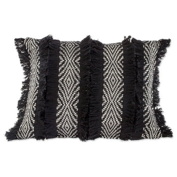 NOVICA Diamond Texture In Black And Cotton Cushion Cover